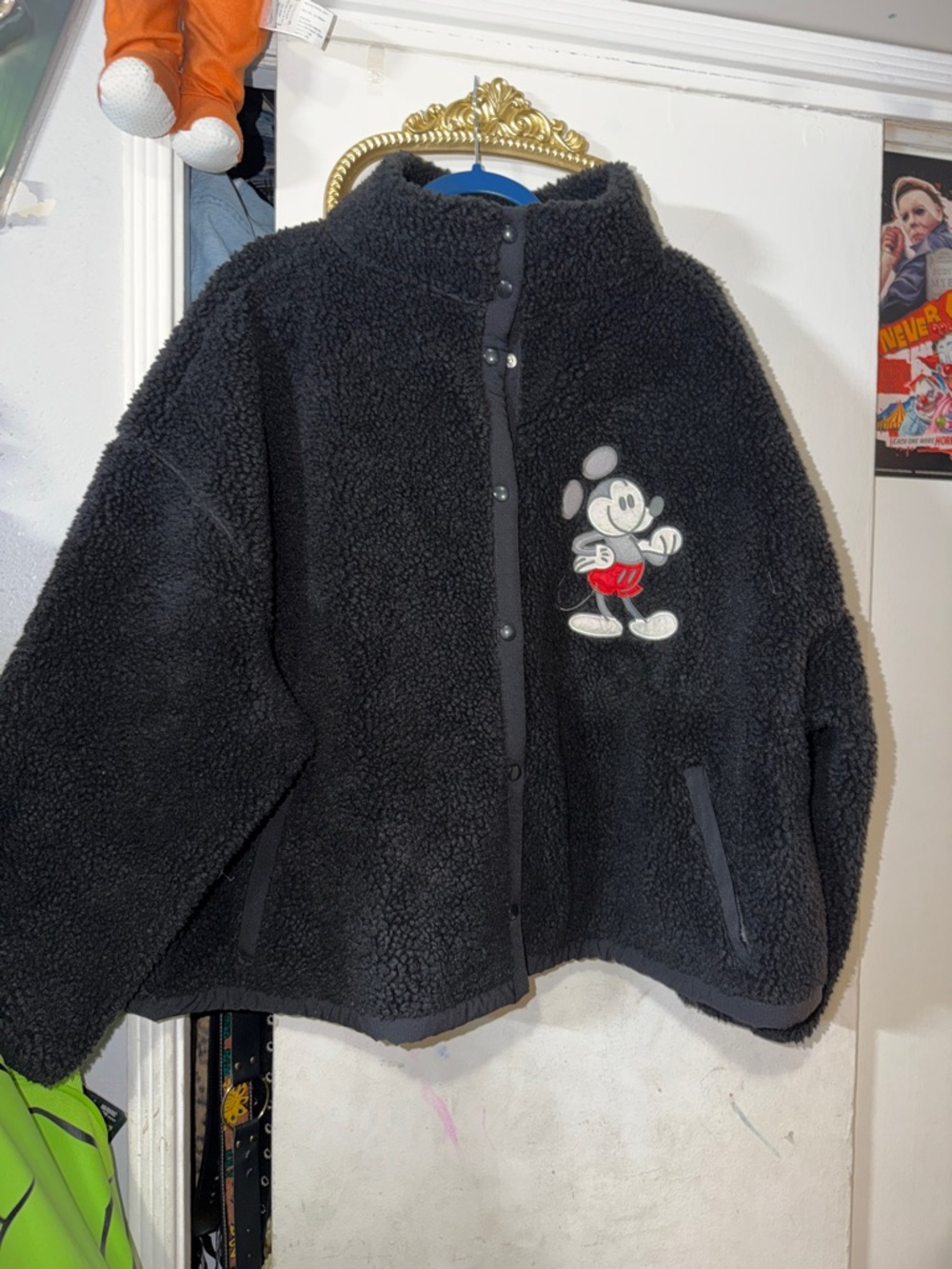 Black Disneyland  Sherpa Jacket with Mickey Graphic unisex